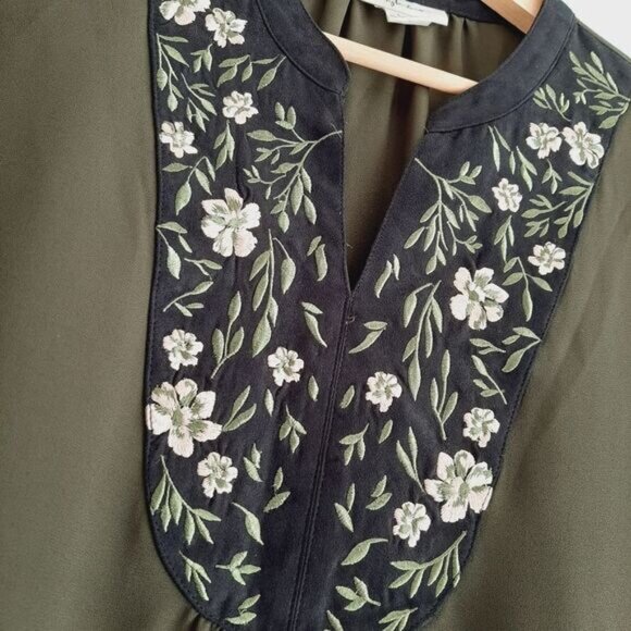 STYLE & CO Boho Peasant Blouse Floral Embroidered Flowy Bell Sleeve Sz L - Picture 7 of 15